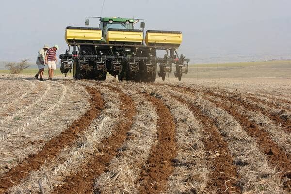 a specialised strip tillage machine working in a field